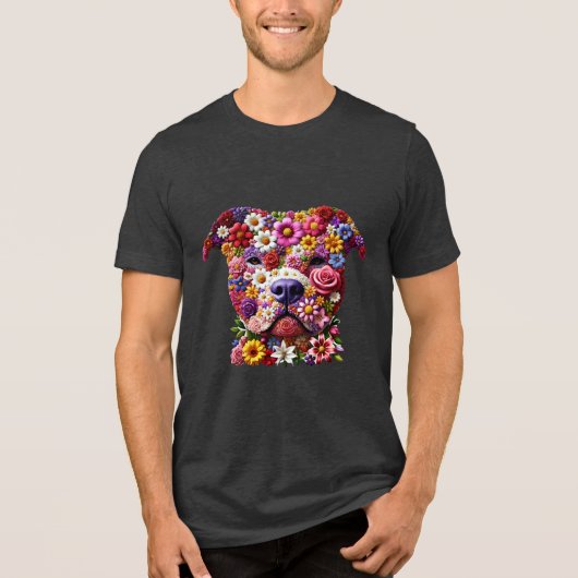 ピットブル 花柄 愛犬家 トライブレンドＴシャツ (正面)
