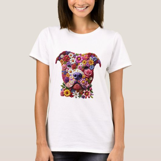 ピットブル 花柄 愛犬家 Tシャツ (正面)