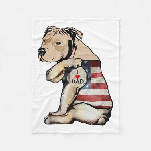 ピットブルIラブパパタトゥーファーザーズデイ フリースブランケット (正面)