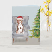 ピット・ブルのクリスマスカード、犬が付いている休日カード カード (黄色い花)