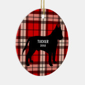ピット・ブルの赤く黒い格子縞のクリスマスのオーナメント セラミックオーナメント (右)