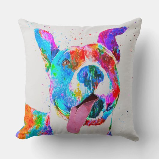 ピット・ブルテリアのカラフルなポップアート クッション (正面)