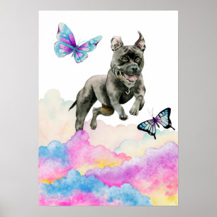 ピット・ブル犬のファンタジーの水彩画のポップアート ポスター