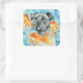 ピット・ブル犬のファンタジーの水彩画 スクエアシール (バッグ)