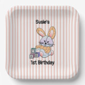 ピッパーソナライズされたクストライプの子供部屋アート – バニー ペーパープレート (正面)