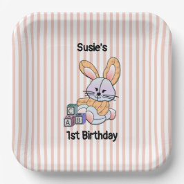 ピッパーソナライズされたクストライプの子供部屋アート – バニー ペーパープレート