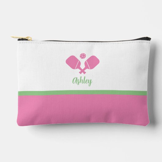 ピッパーソナライズされたクレボールギフト名門私立校風のピンクグリーン アクセサリーポーチ (正面)