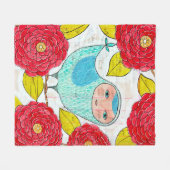 ピップジェラードインクバードinガーデン台帳イラストレーション フリースブランケット (正面(横))