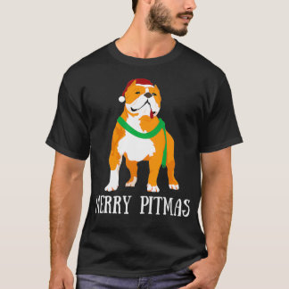ピッメリーマスピットブルサンタクロース犬ピッティキリスト Tシャツ