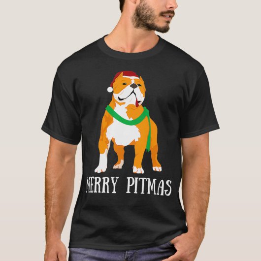 ピッメリーマスピットブルサンタクロース犬ピッティキリスト Tシャツ (正面)