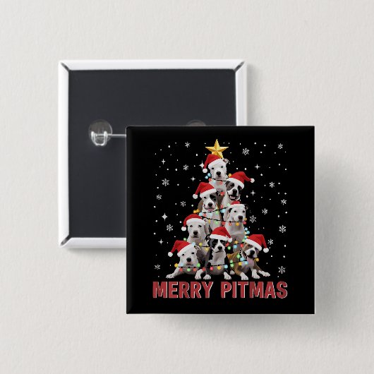 ピッメリーマスピットブルドッグツリー醜いクリスマス 缶バッジ (正面&裏面)