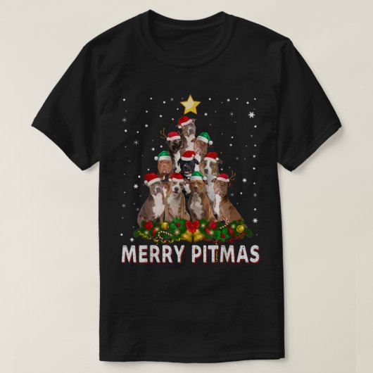 ピッメリーマスピットブルドッグ醜いクリスマスセーターTr Tシャツ (デザイン正面)