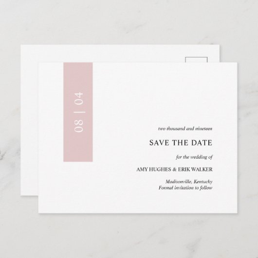 ピッモダンクミニマルシンプルの結婚式の日付を保存 案内ポストカード (正面/裏面)