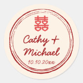 ピッ中国のク結婚のダブル・ハピネス・スタンプ・ロゴ ラウンドシール (正面)