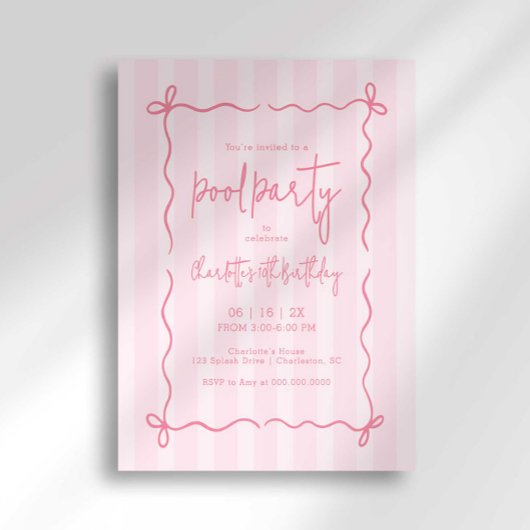 ピッ名門私立校風のクストライプ誕生日招待状ガール 招待状