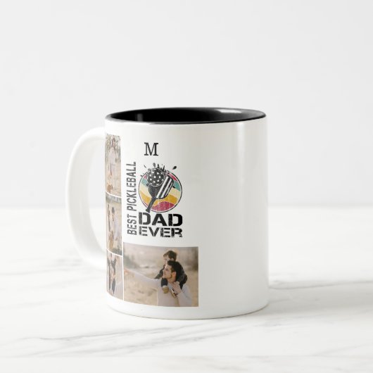 ピッ最高のクボールパパEverパーソナライズされた 4フォトグリッド ツートーンマグカップ (正面左)