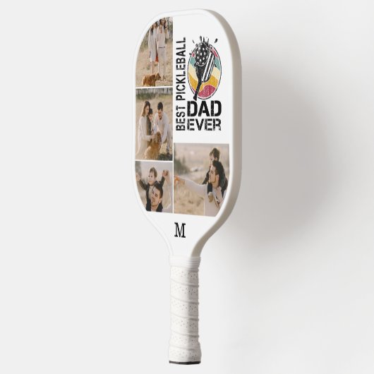 ピッ最高のクボールパパEverパーソナライズされた 4フォトグリッド ピックルボールラケット (左)