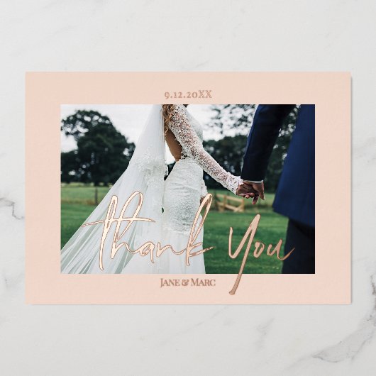 ピッ結婚ク実在のホイル2枚のサンキューカード 箔シーズンカード (正面)