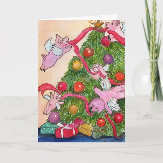ピッ飛んでいるグ飾ス・クリスマスツリーカード シーズンカード (正面)