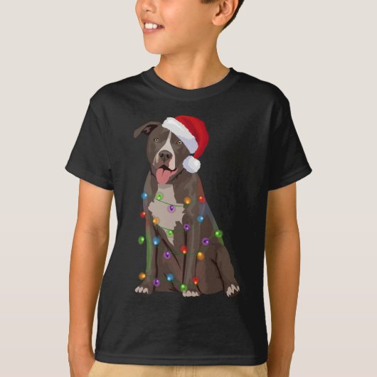 ピティピットブルクリスマスライトクリスマスドッグ恋人 Tシャツ (正面)