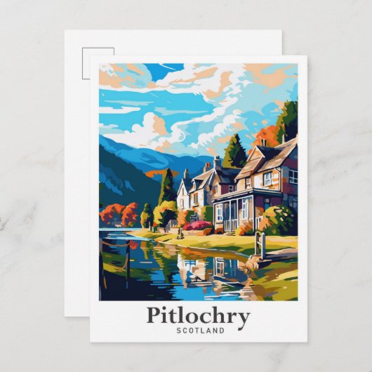 ピトロチェリースコットランドアートヴィンテージトラベルイラストレーション ポストカード (正面/裏面)