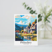 ピトロチェリースコットランドアートヴィンテージトラベルイラストレーション ポストカード (スタンド正面)