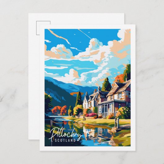 ピトロチェリースコットランドヴィンテージ旅行イラストレーション ポストカード (正面/裏面)