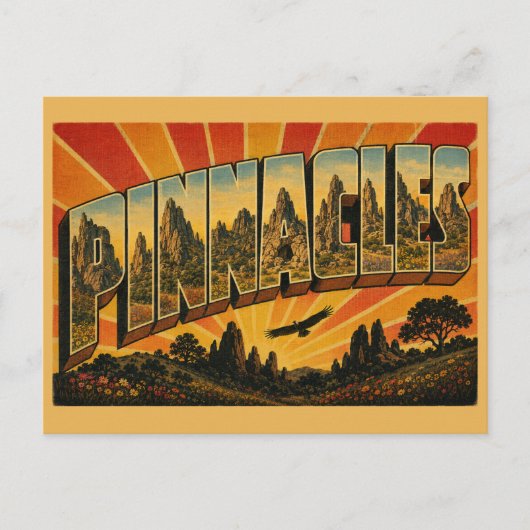 ピナクルズのカリフォルニア火山の尖塔と洞窟アート ポストカード (正面)