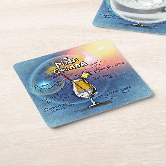 ピナコラダカクテル(12#5ドリンクレシピセット) スクエアペーパーコースター (アングル)