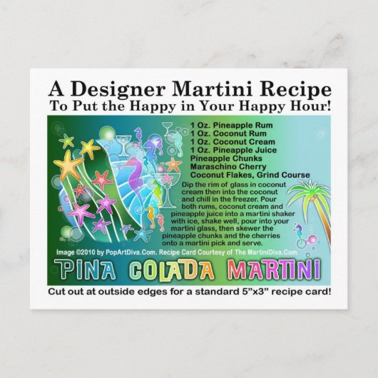 ピナコラダトロピカルマルティーニレシピハガキ ポストカード (正面)