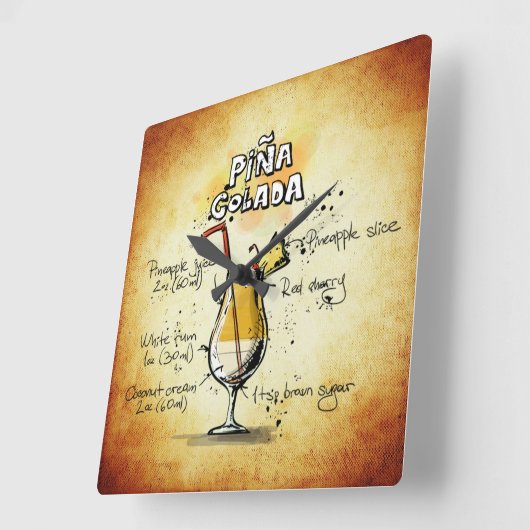 ピナコラダドリンクレシピウォールクロック スクエア壁時計 (傾斜)