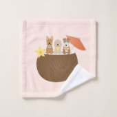 ピナコラダパイナップルココナッツドッグズパターン バスタオルセット (ウォッシュタオル)