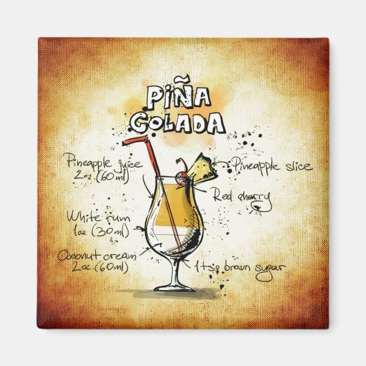 ピナコラダレシピトロピカルドリンク マグネット (正面)