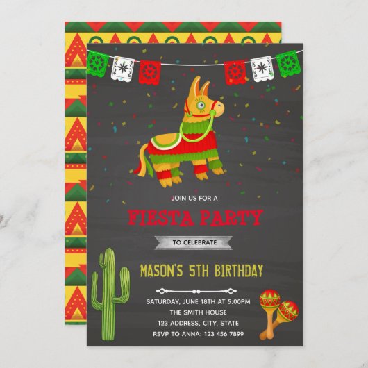 ピナタフィエスタテーマ誕生日 招待状 (正面/裏面)