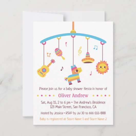 ピナタメキシコ·クリブ·トイズフィエスタ·ベビー·シャワー 招待状 (正面)