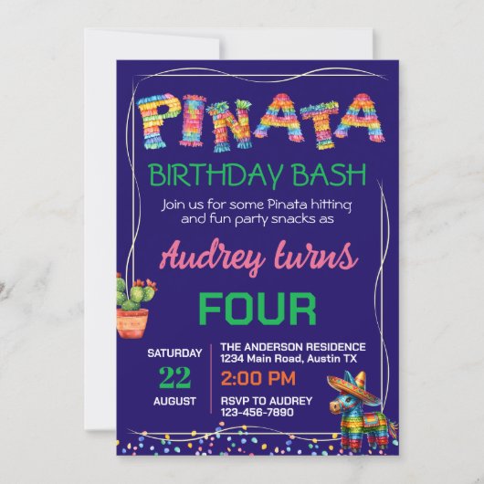 ピナタ誕生日Bash 招待状 (正面)