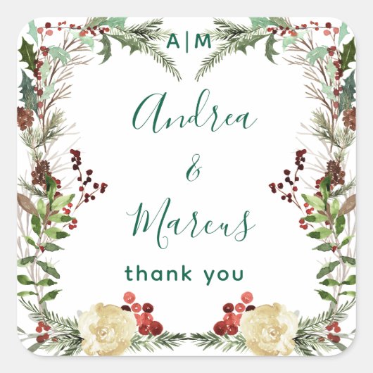 ピナリーウィンター結婚バラリース スクエアシール (正面)