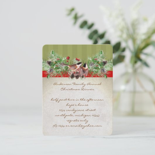 ピナリーヴィンテージバーズクリスマスディナーパーティー招待状 招待状 (スタンド正面)