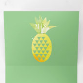 ピナ水色パイナップルフルーツトロピック結婚ズ 三つ折り招待状 (内部最初)