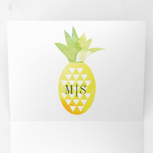 ピナ水色パイナップルフルーツトロピック結婚ズ 三つ折り招待状 (内部最初)