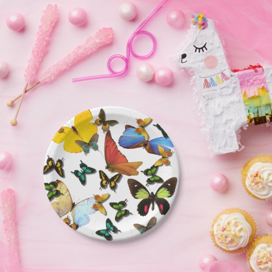 ピニッカラフルク用イエローブルーグリーン蝶 ペーパープレート (パーティー)