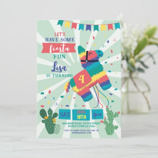 ピニャタバースデーパーティフィエスタガールボーイメキシコ 招待状 (スタンド正面)