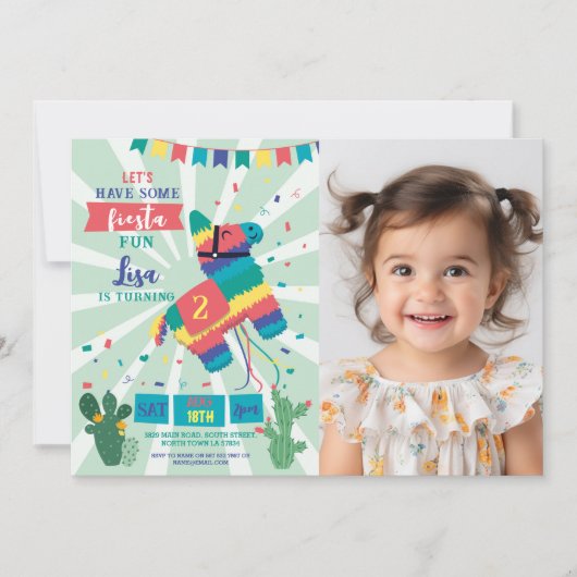 ピニャタバースデーパーティフィエスタガールボーイメキシコ 招待状 (正面)