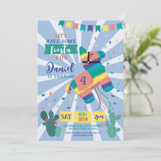 ピニャタバースデーパーティーブルーフィエスタキッズメキシコ 招待状 (スタンド正面)