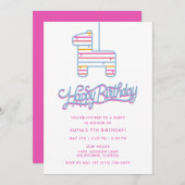 ピニャタパーティーガール子供の誕生日 招待状 (正面/裏面)