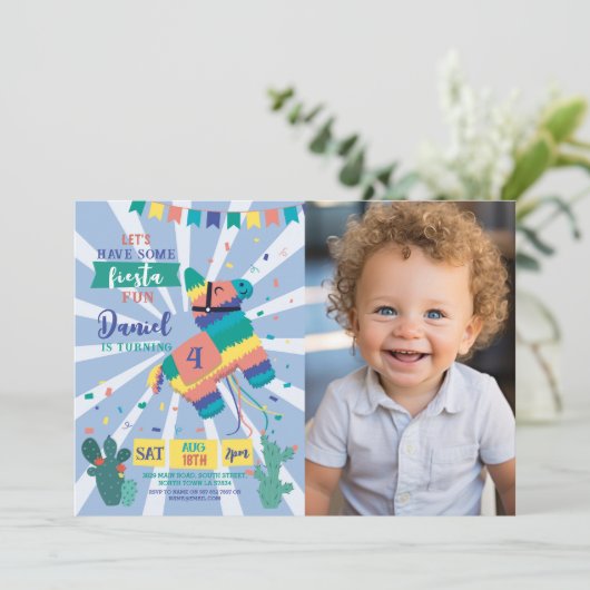 ピニャタ誕生日パーティブルーフィエスタメキシコ写真 招待状 (スタンド正面)