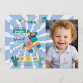 ピニャタ誕生日パーティブルーフィエスタメキシコ写真 招待状 (正面/裏面)