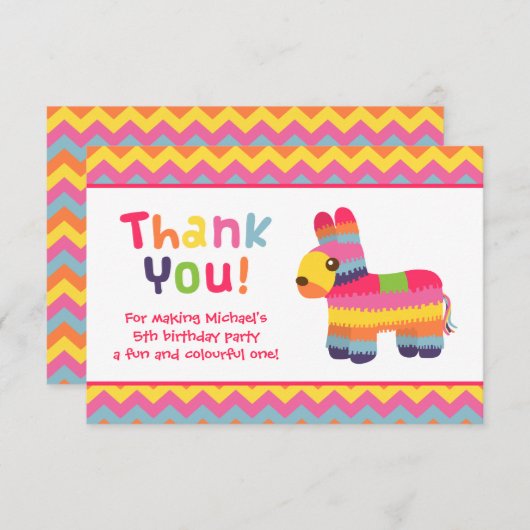 ピニャータのメキシコフェスタの誕生会ありがとう サンキューカード (正面/裏面)
