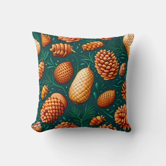 ピネコンとドングリの模様 クッション (正面)