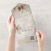 ピネコンとベリーモダン金ゴールドQRコード オールインワン招待状 (貼ってはがせる)